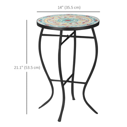 Round Mosaic Patio Table, Metal Frame, Outdoor Garden Furniture, Multicolor Patio Side Tables at Gallery Canada