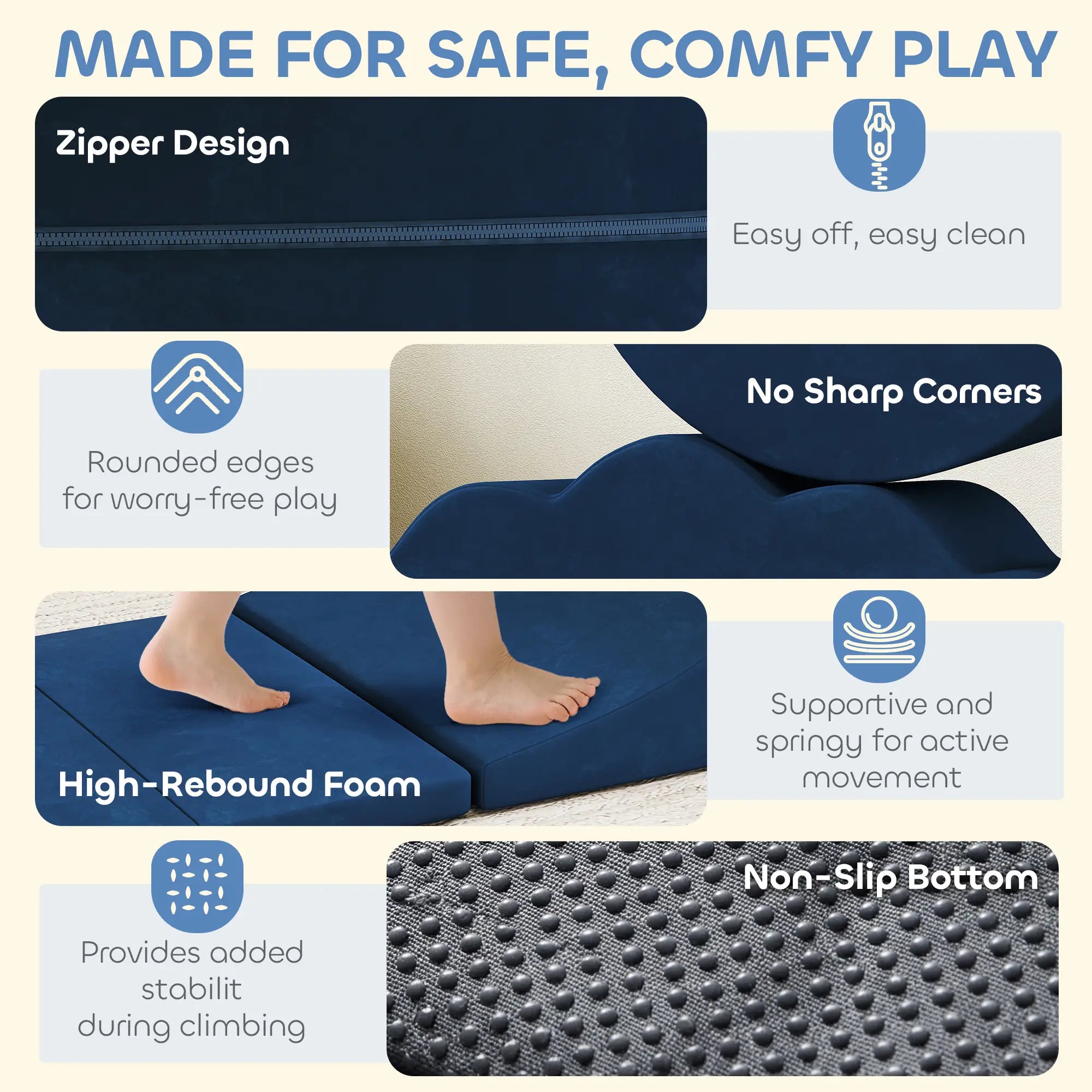 7-Piece Baby Soft Play Set, Indoor Crawling Gym, Navy Blue Kids Gym & Playmats at Gallery Canada