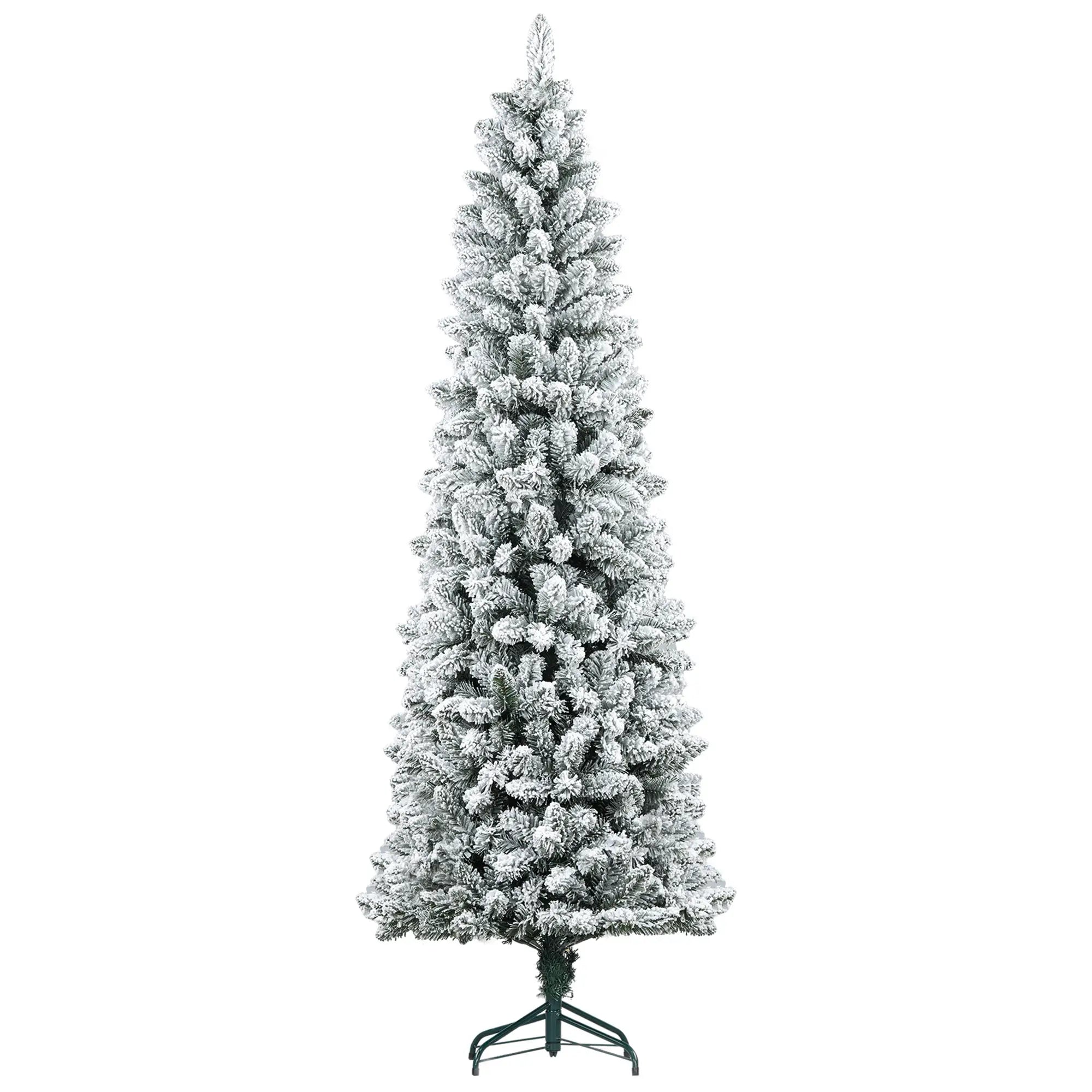 7ft Pencil Christmas Tree, Flocked, 687 Branch Tips, Metal Base Pencil Christmas Trees Green at Gallery Canada