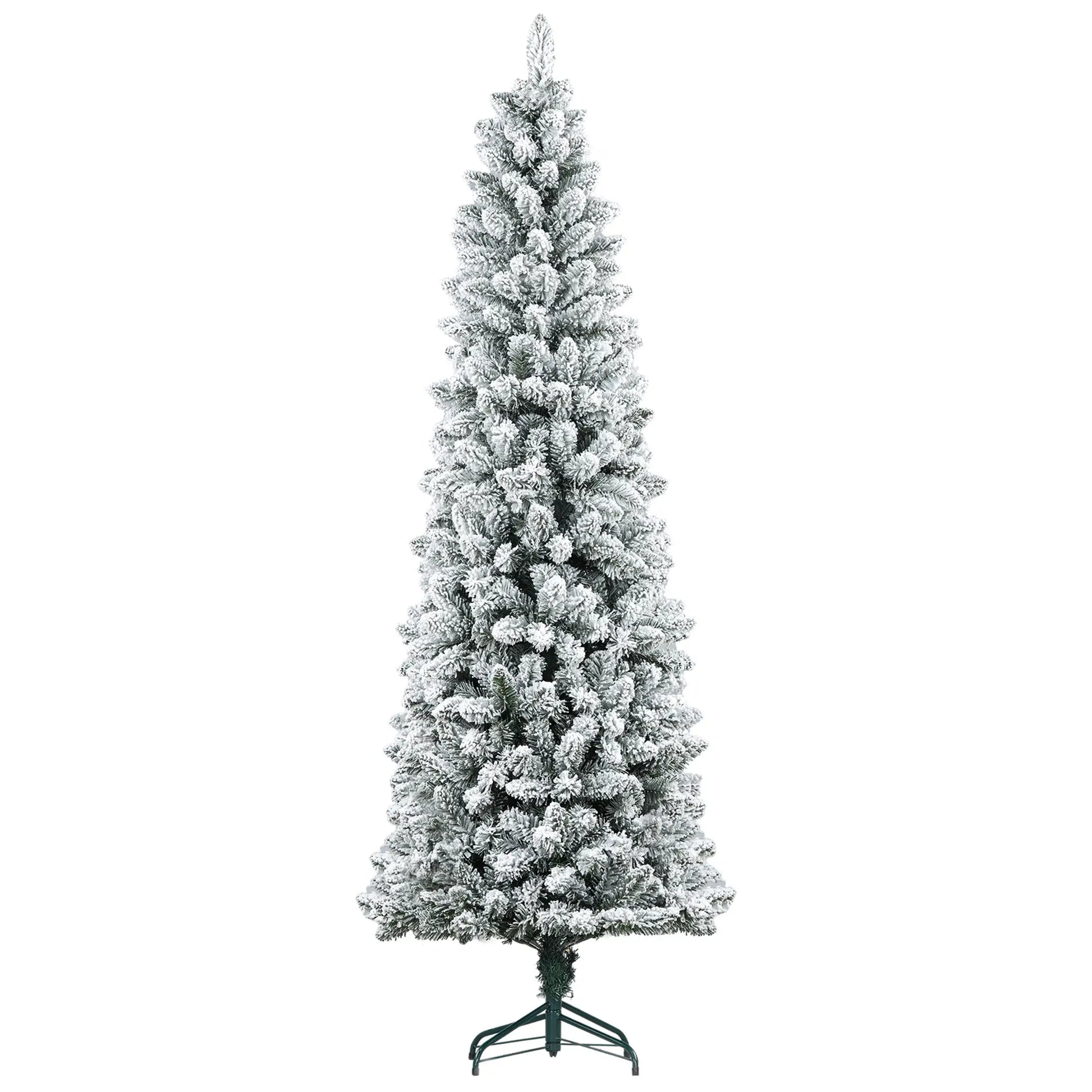 7ft Pencil Christmas Tree, Flocked, 687 Branch Tips, Metal Base Pencil Christmas Trees Green at Gallery Canada