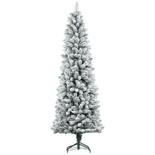 7ft Pencil Christmas Tree, Flocked, 687 Branch Tips, Metal Base