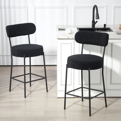 Set of 2 Upholstered Bar Stools with Backrest, Footrest, Black Bar Stools at Gallery Canada