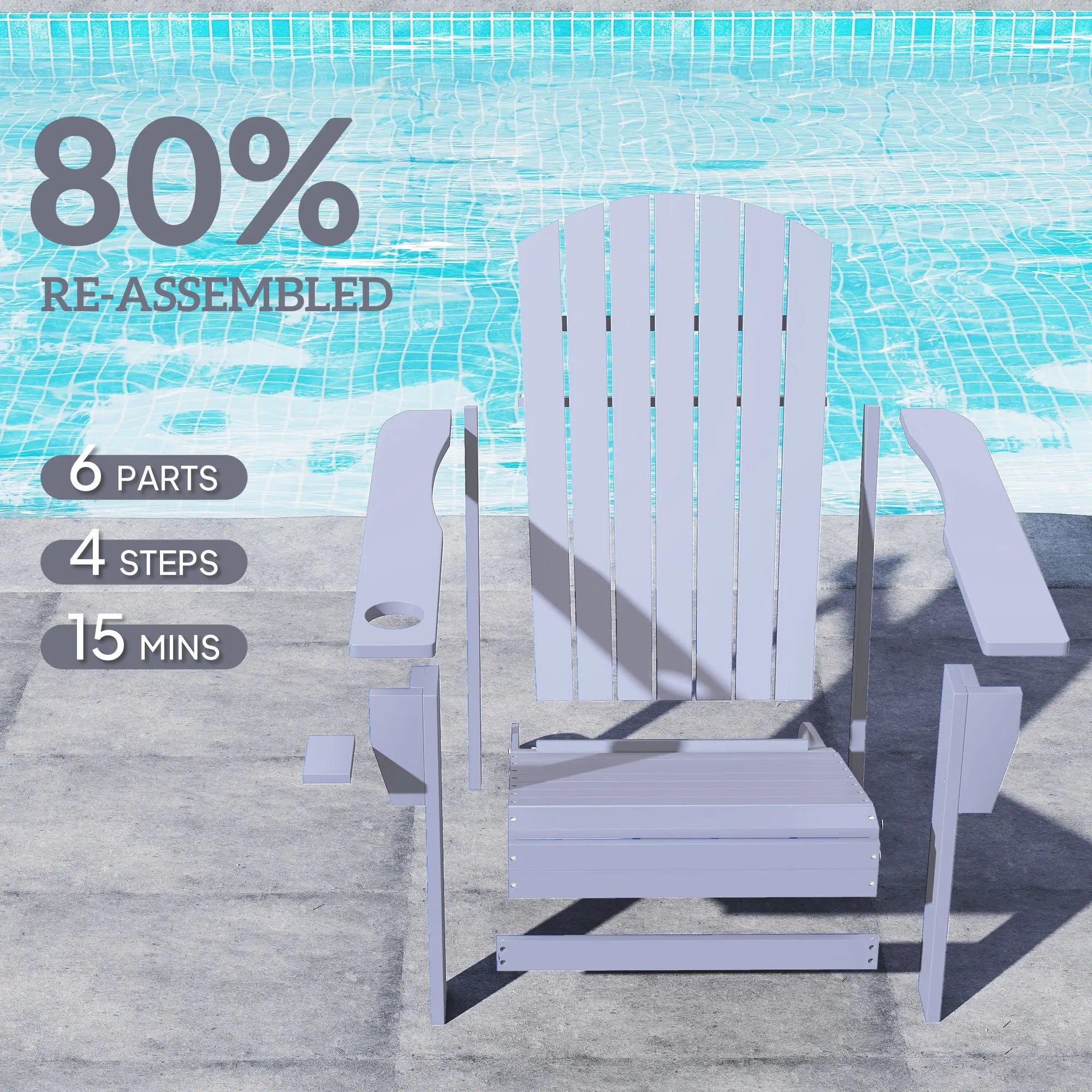 Classic Adirondack Chair, Garden Deck Chair with Cup Holder, Grey Patio Chairs at Gallery Canada