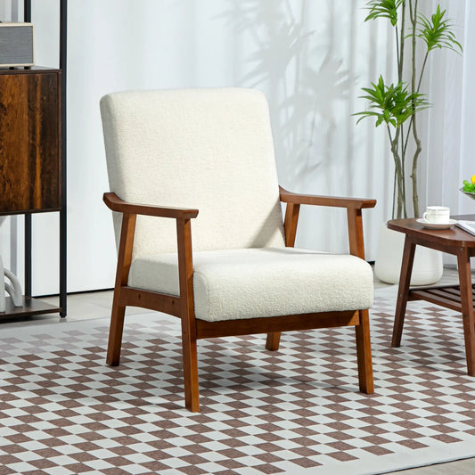Boucle Accent Chair, Wide Seat, Thick Padding, White Accent Chairs White, Brown at Gallery Canada