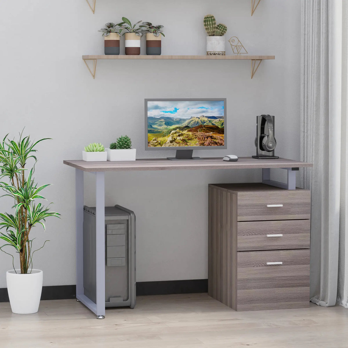 47" Computer Desk With 3 Drawers, Dark Wood Grain Writing Desks at Gallery Canada