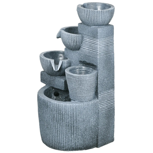 Solar Powered 4-Tier Resin Water Fountain, LED Lights Water Fountains Dark Grey at Gallery Canada