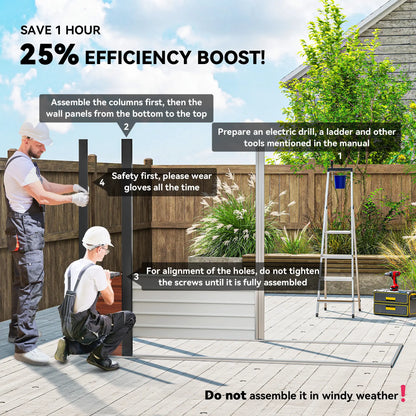 8 x 4FT Galvanized Metal Garden Storage Shed, Double Doors, 2 Vents, Teak