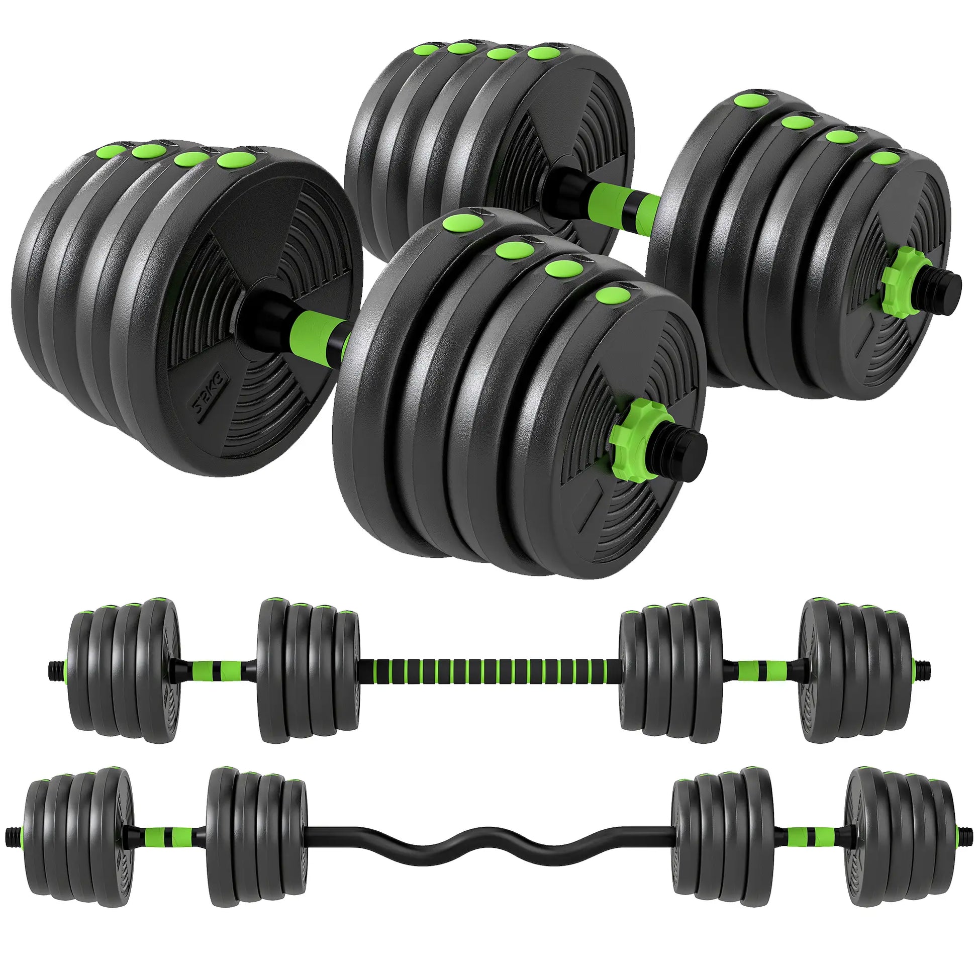 Adjustable Dumbbell Set, 3 in 1 Weights, 66lb with Connector, Non-Slip Grip Dumbbells & Barbells Green at Gallery Canada