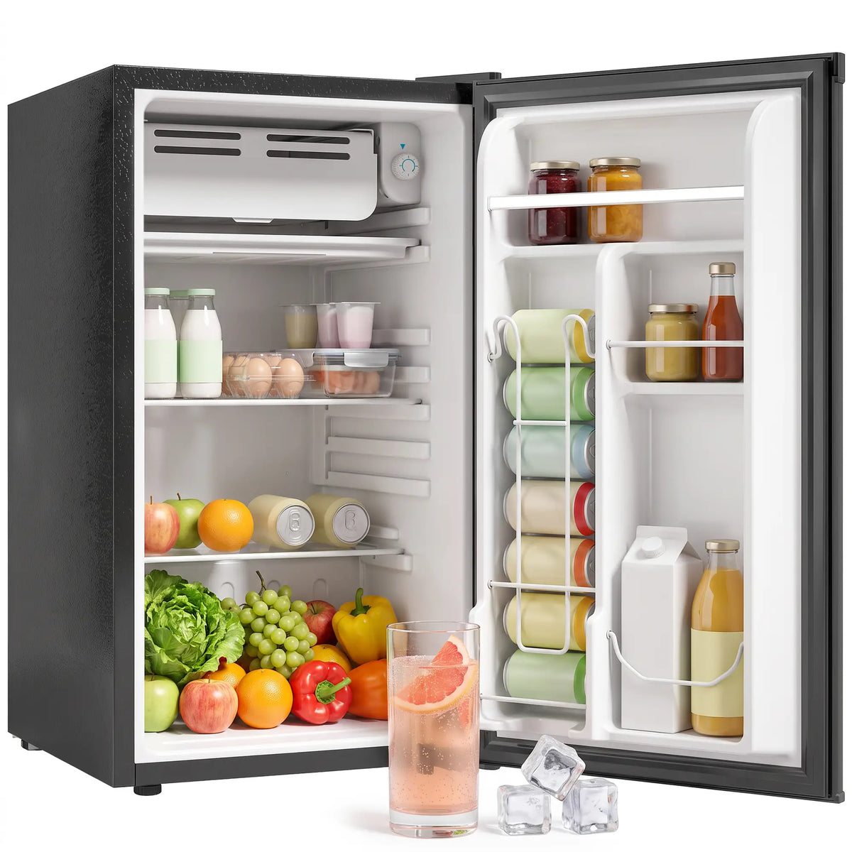 3.2 Cu Ft Mini Fridge, Single Door Compact Refrigerator, Black, Black