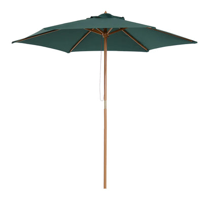 8FT Wood Patio Umbrella, Round Garden Parasol, Bamboo Ribs, Dark Green Sun Umbrellas at Gallery Canada