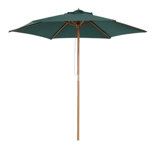 8FT Wood Patio Umbrella, Round Garden Parasol, Bamboo Ribs, Dark Green Sun Umbrellas Dark Green, Teak at Gallery Canada