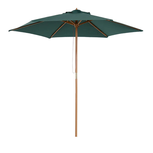 8FT Wood Patio Umbrella, Round Garden Parasol, Bamboo Ribs, Dark Green