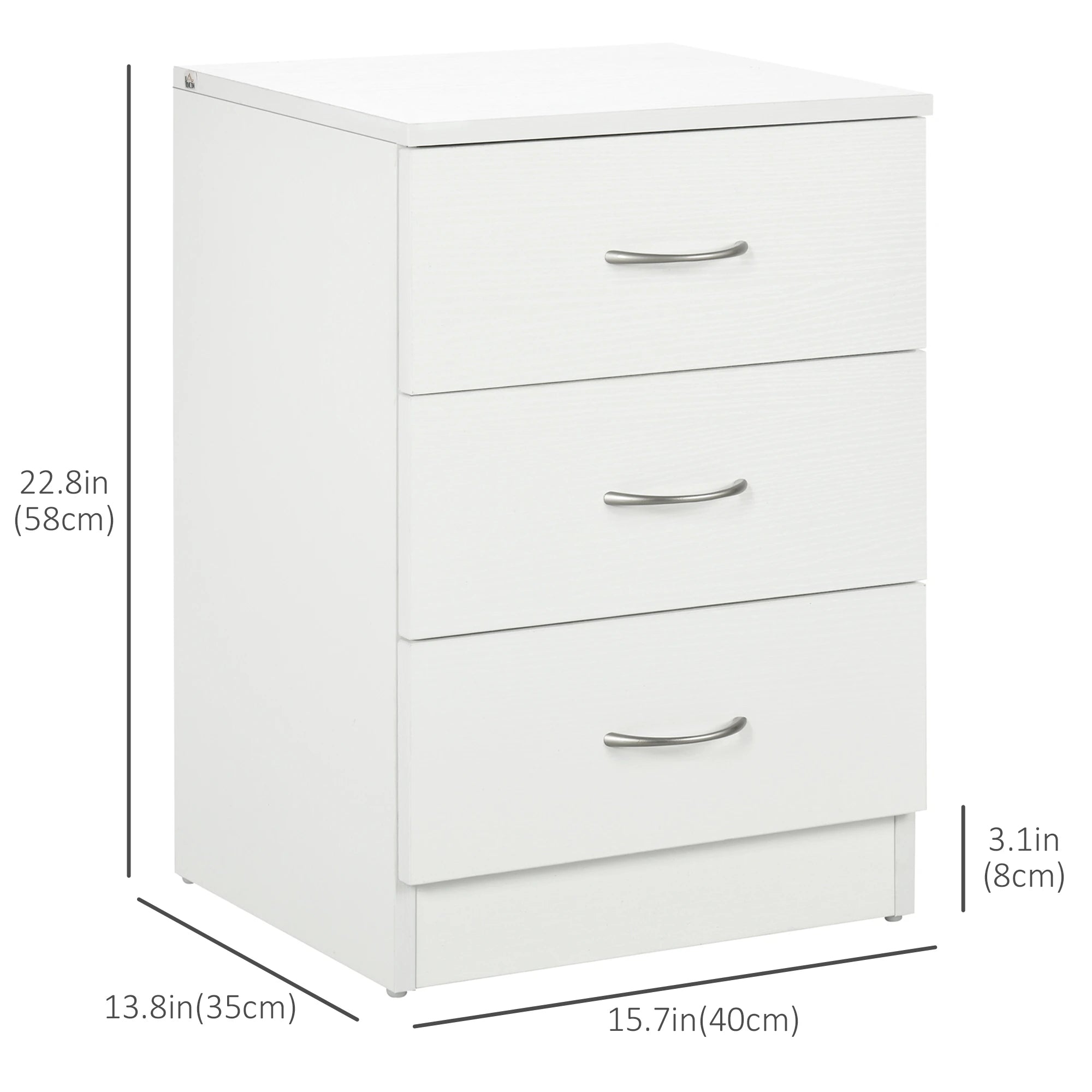 Modern Wood Nightstand, 3 Drawers, Anti-Tipping, White Bedside Tables at Gallery Canada