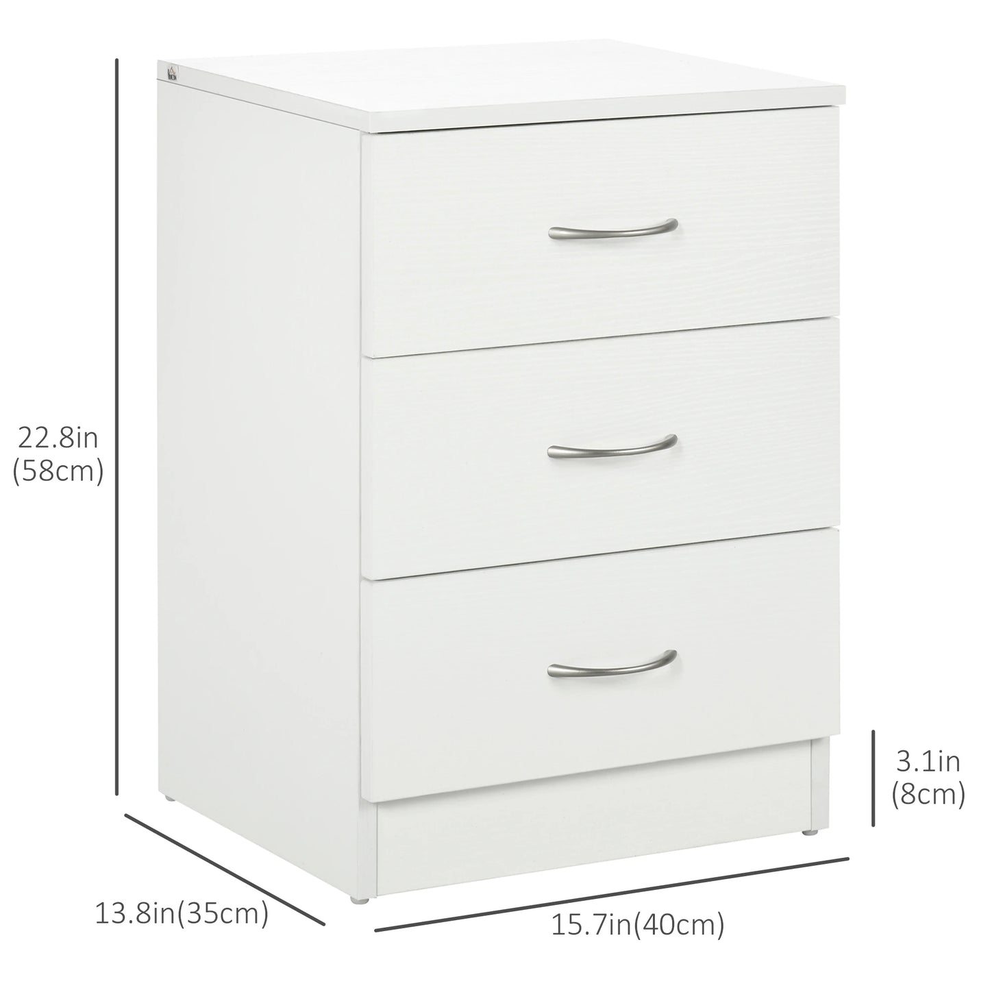 Modern Wood Nightstand, 3 Drawers, Anti-Tipping, White Bedside Tables at Gallery Canada