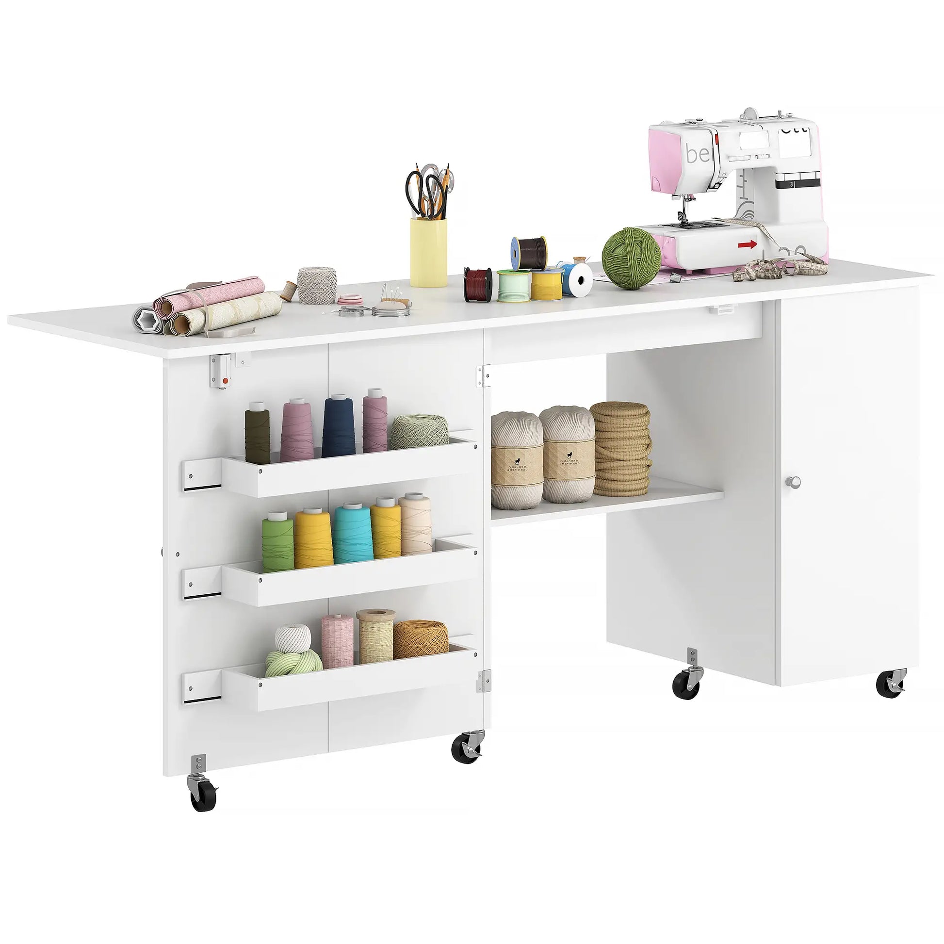 Sewing Machine Table, Drop Leaf, 2 Doors, Adjustable Shelf, White Sewing Cabinets at Gallery Canada