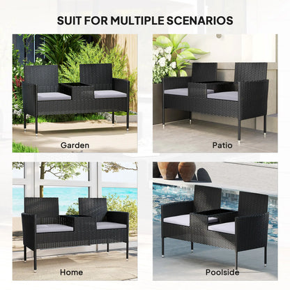 PE Rattan Loveseat with Cushion, Mid-Table, Light Grey Patio Chairs at Gallery Canada