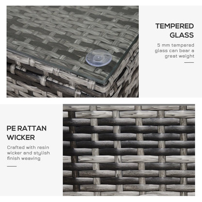 Outdoor PE Rattan Wicker Table, Glass Top, 24in, Mixed Grey Coffee Tables at Gallery Canada