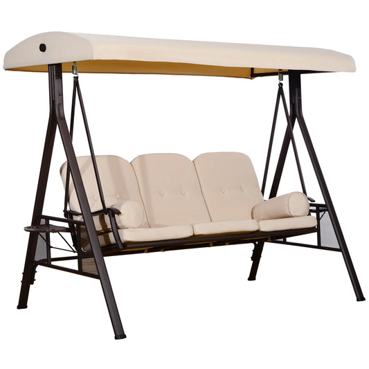 3 Seater Heavy Duty Swing Chair with Cushion and Tilt Canopy Porch Swings with Canopy Beige at Gallery Canada