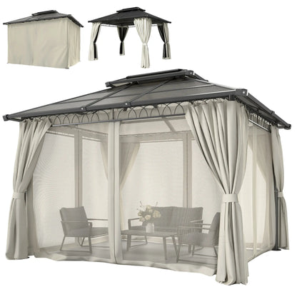 10' x 12' Outdoor Gazebo, Double Roof Hardtop With Polycarbonate Roof Gazebos Beige at Gallery Canada