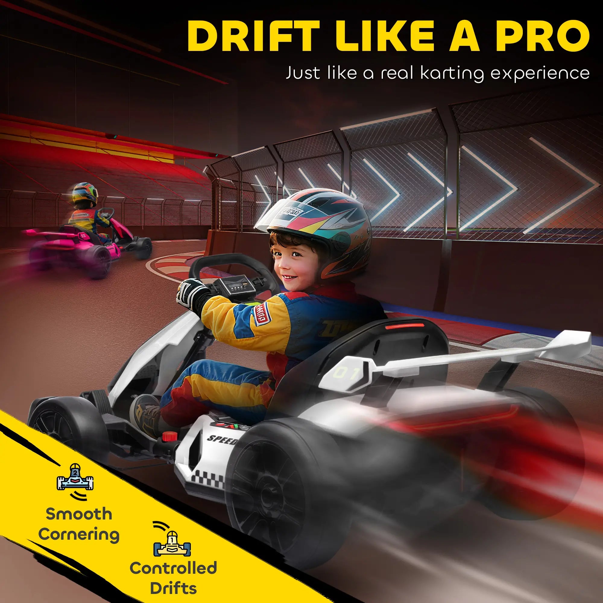24V Electric Go Kart, Battery Powered Kids Drift Kart, Adjustable Seat, White Electric Ride On Toys at Gallery Canada