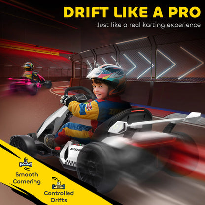 24V Electric Go Kart, Battery Powered Kids Drift Kart, Adjustable Seat, White Electric Ride On Toys at Gallery Canada