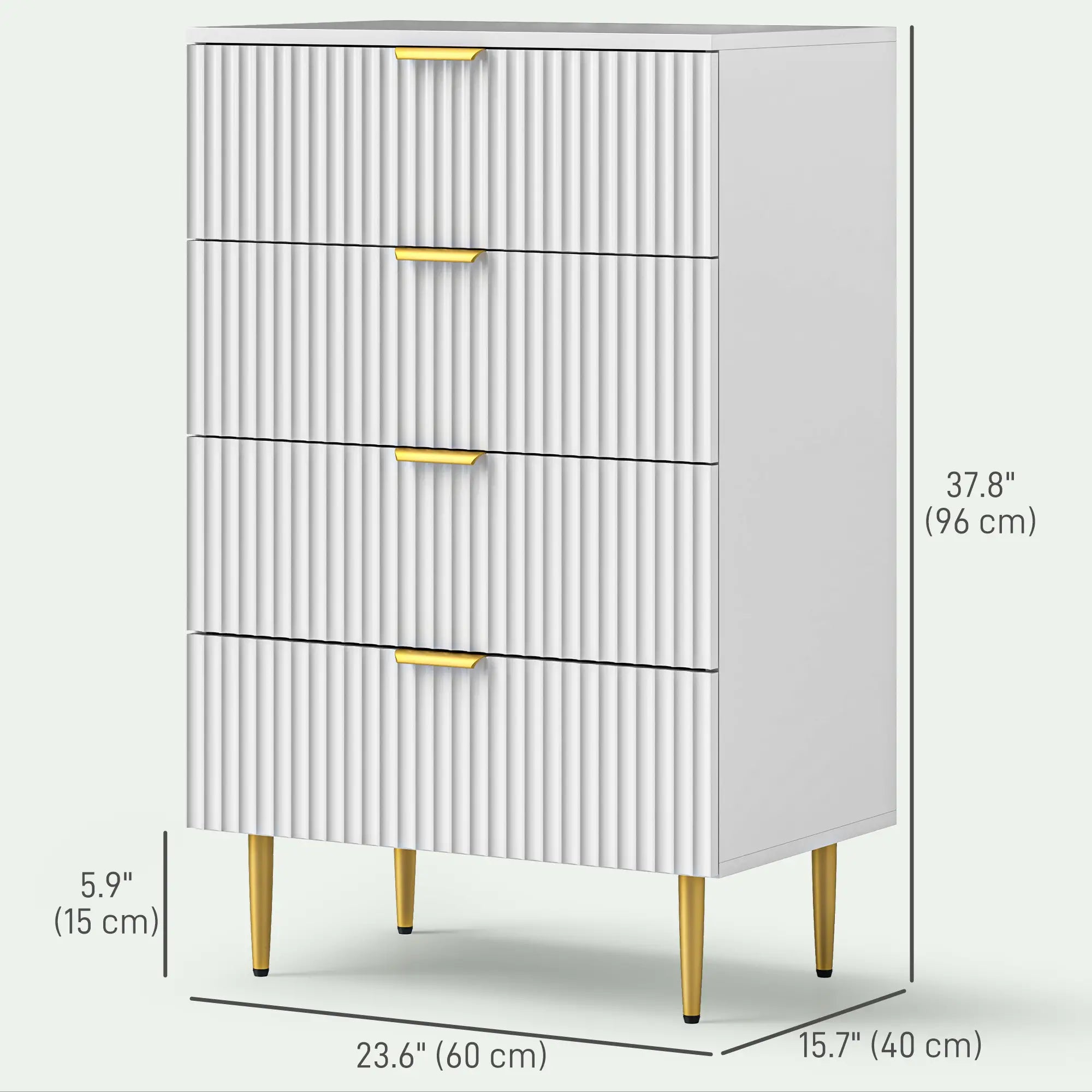 Modern 4 Drawer Dresser, Gold Legs, Bedroom Chest, White Storage Cabinets at Gallery Canada
