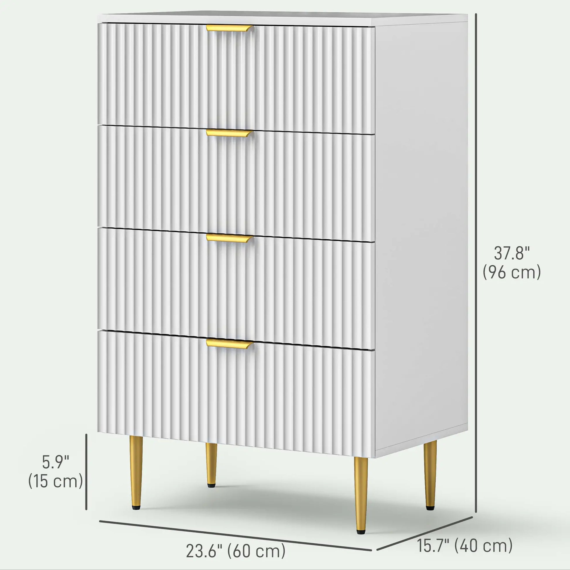 Modern 4 Drawer Dresser, Gold Legs, Bedroom Chest, White Storage Cabinets at Gallery Canada