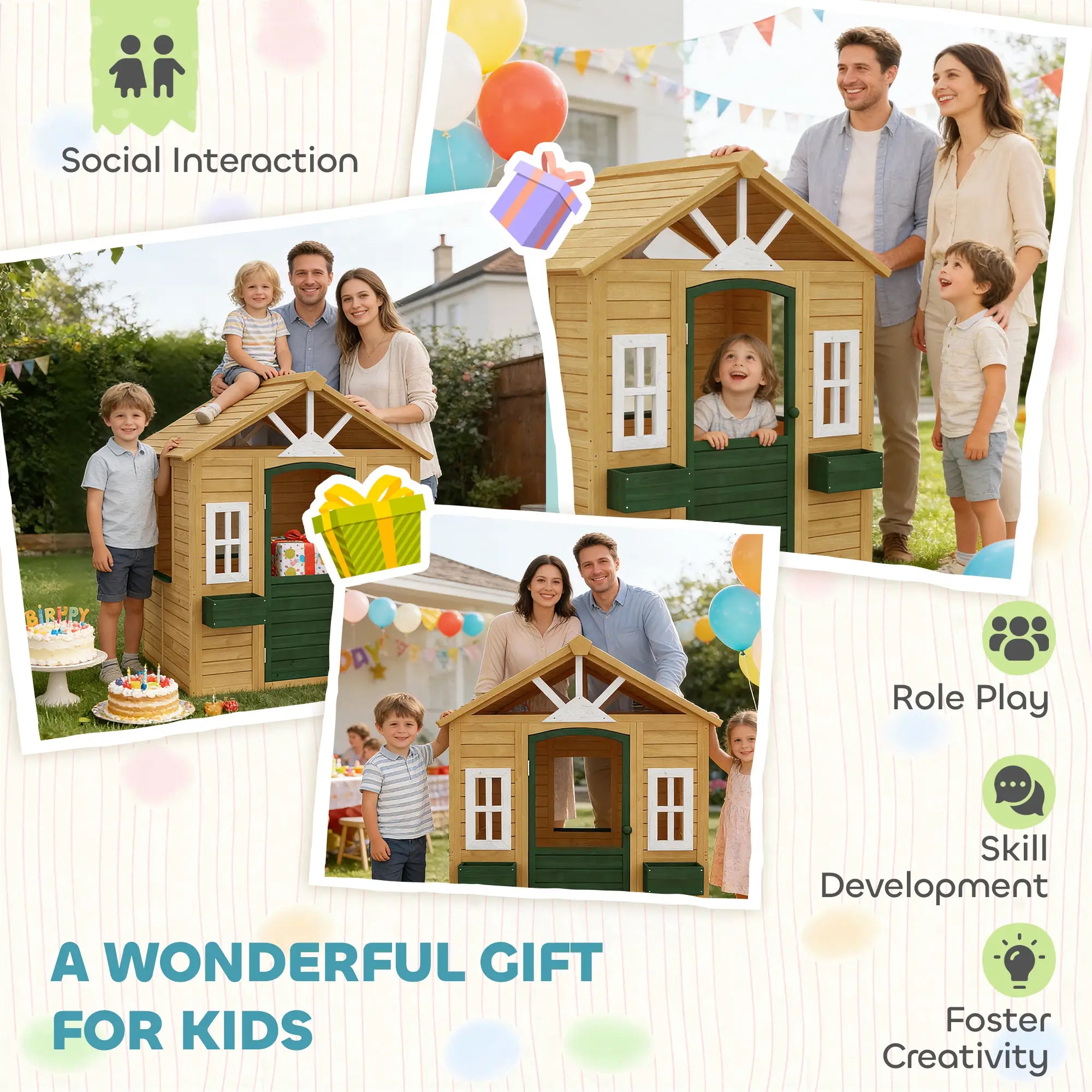 Wooden Kids Playhouse, Outdoor Garden, Indoor Playroom, Ages 3-8 Play Houses at Gallery Canada