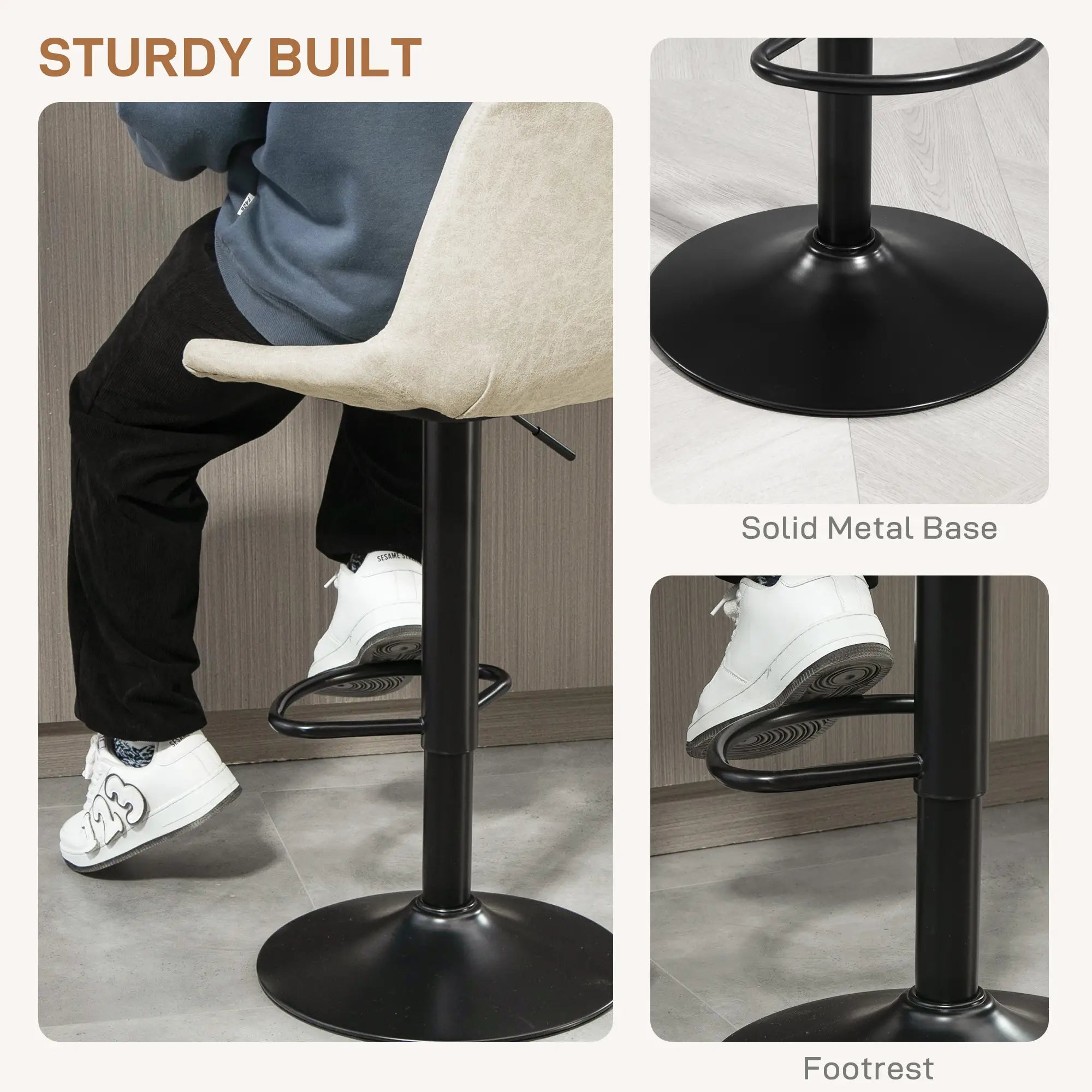 Counter Height Bar Stools Set of 2, Adjustable Height Bar Chairs with Swivel Seat, Leathaire Upholstery Bar Stools at Gallery Canada