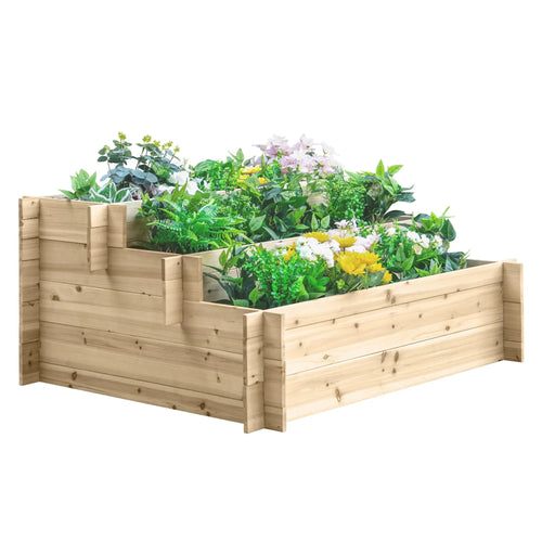 3-Tier Wood Raised Garden Bed, Elevated Planting Box, Outdoor Herb Container