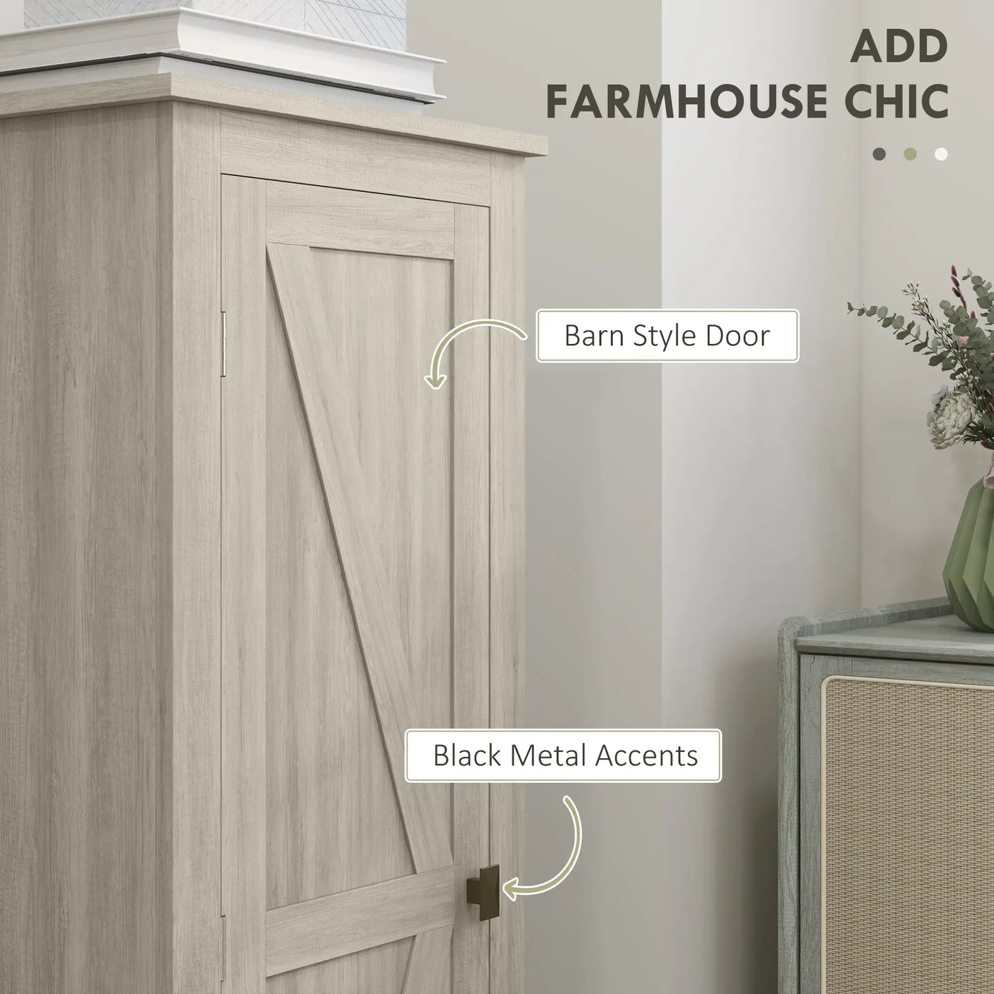 48" Kitchen Pantry Cabinet, Barn Door, Adjustable Shelves, Grey Wood Grain, Grey Kitchen Pantry Cabinets at Gallery Canada