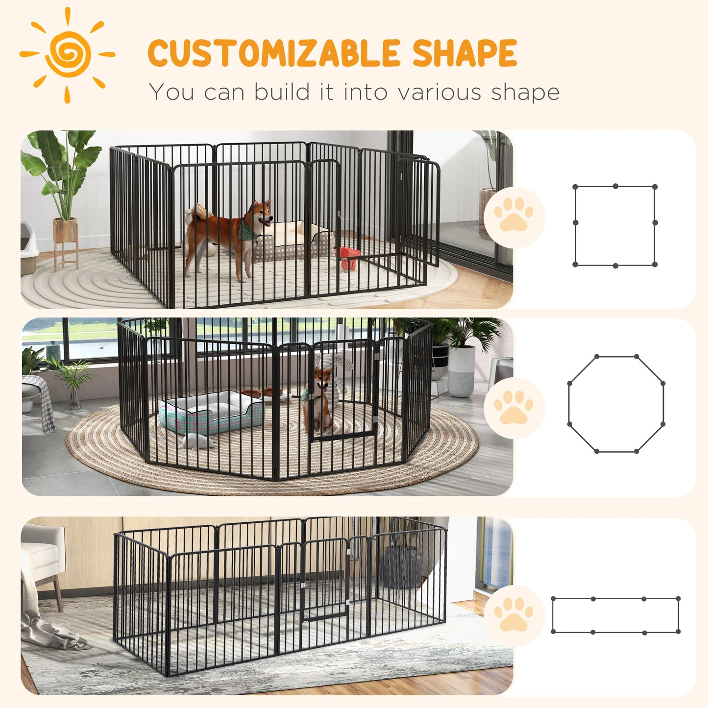 Outdoor Dog Fence, 8 Panels 31.5" Height, Steel Pet Exercise Pen Houses, Kennels & Pens at Gallery Canada