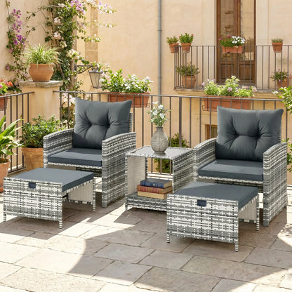 5 Piece Patio Furniture Set, Wicker Chairs, 2-Tier Glass Table, Grey/Dark Grey Patio Furniture Sets at Gallery Canada