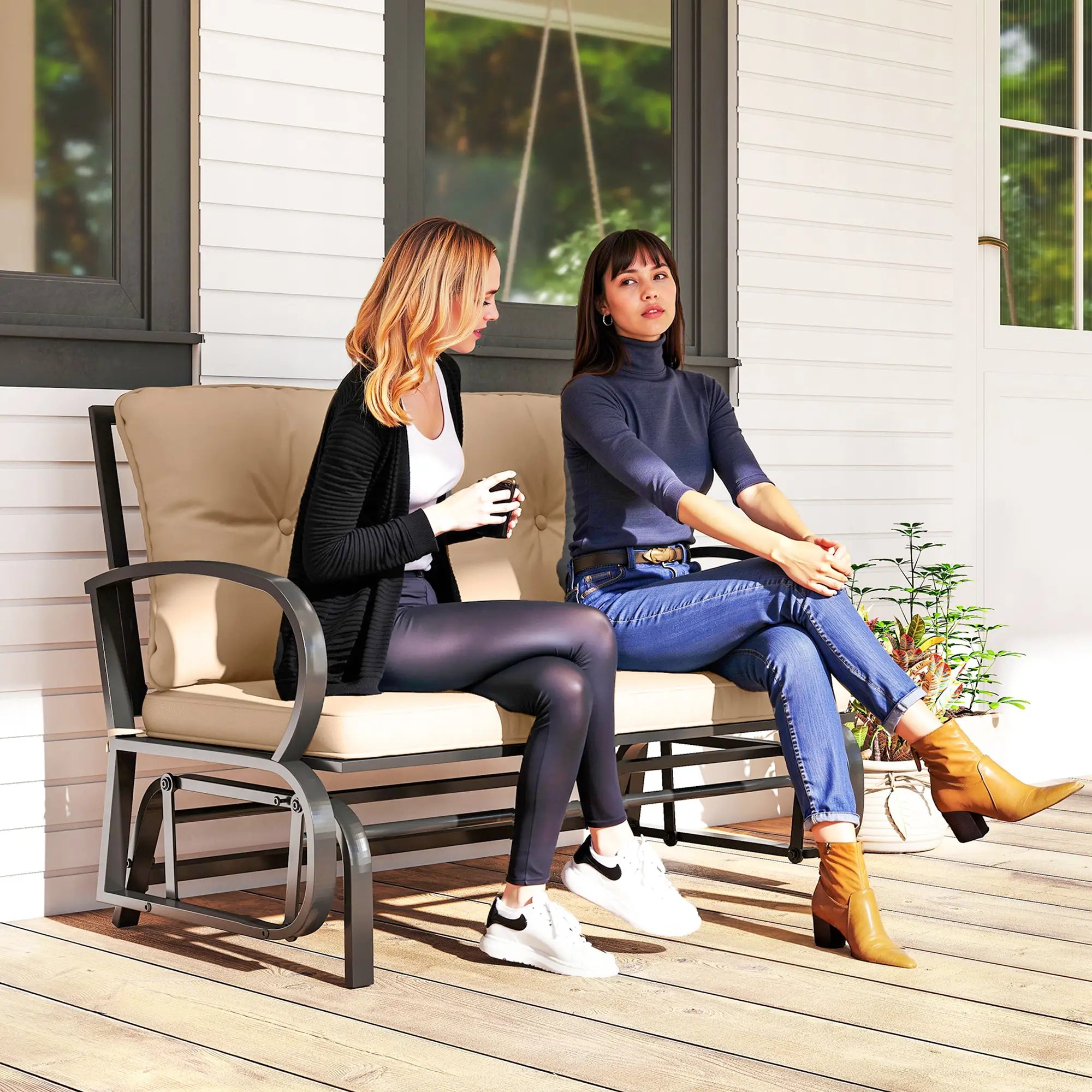 2-Person Outdoor Glider Chair, Steel Frame With Cushions, Khaki Outdoor Gliders at Gallery Canada