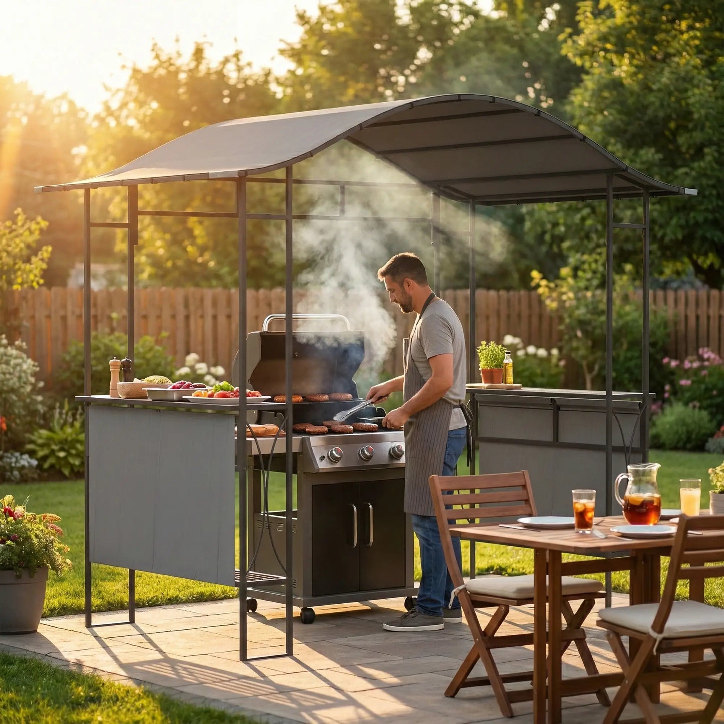 8' x 5' Grill Gazebo Canopy, Outdoor BBQ Shelter, Dark Grey BBQ Grill Gazebos at Gallery Canada