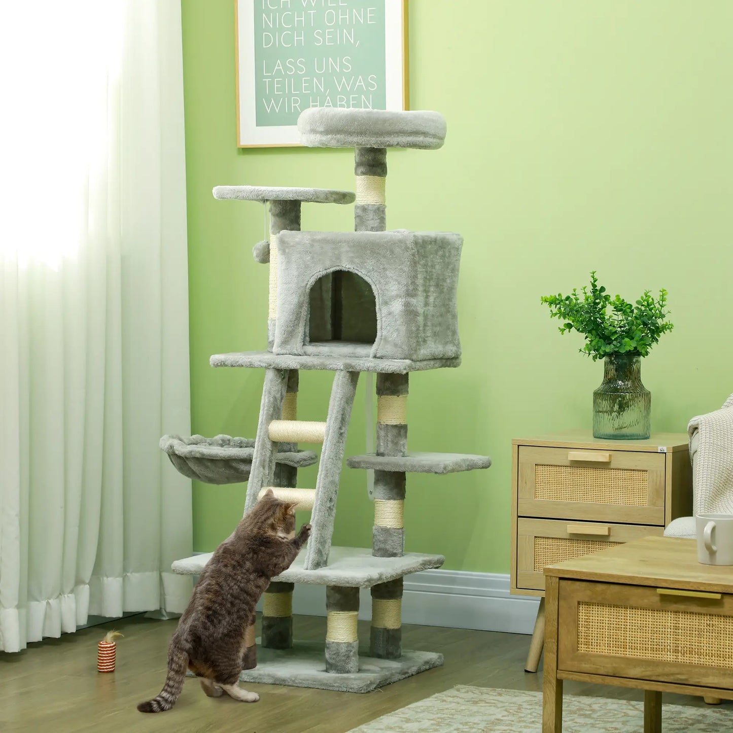 49 Inch Cat Tree for Indoor Cats, Light Grey Cat Towers at Gallery Canada