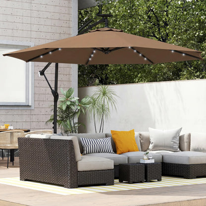 9.7 ft Cantilever Patio Umbrella, Solar Light, Tilt, Crank, Khaki Offset Cantilever Umbrellas at Gallery Canada