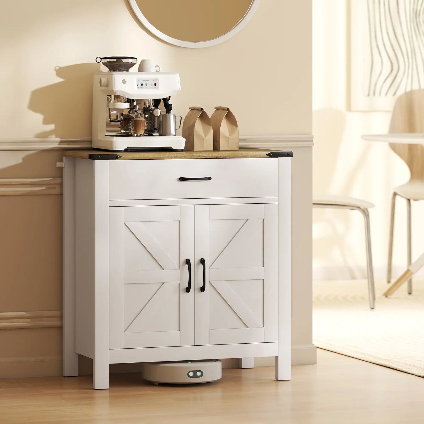 Farmhouse Buffet Cabinet, 1 Drawer, Storage Cabinet, Adjustable Shelf, White