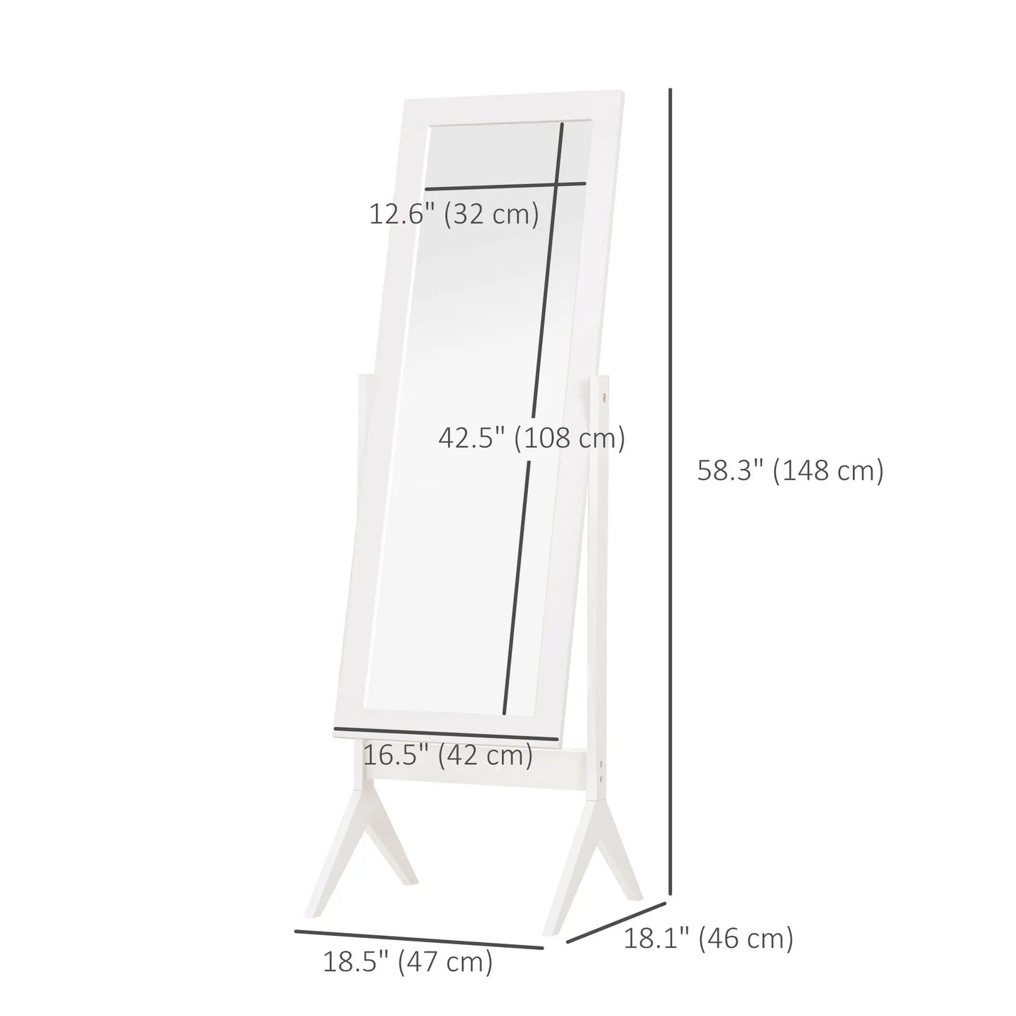 Full Length Mirror, Free Standing, Adjustable Angle, White Full Length Mirrors at Gallery Canada