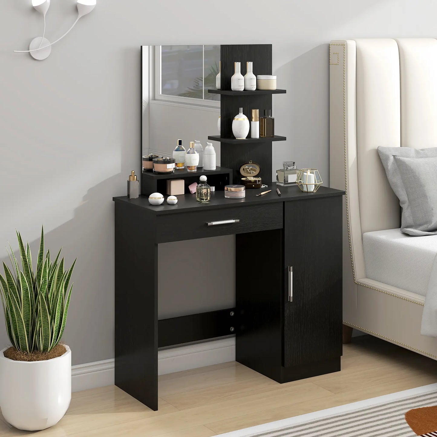 Vanity Desk with Mirror, Drawer, Open Compartment, Shelves, Cabinet Dressing & Vanity Tables at Gallery Canada
