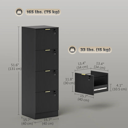 Lockable 4 Drawer Filing Cabinet, Adjustable Hanging Rails, Black Office Cabinets & Cupboards at Gallery Canada