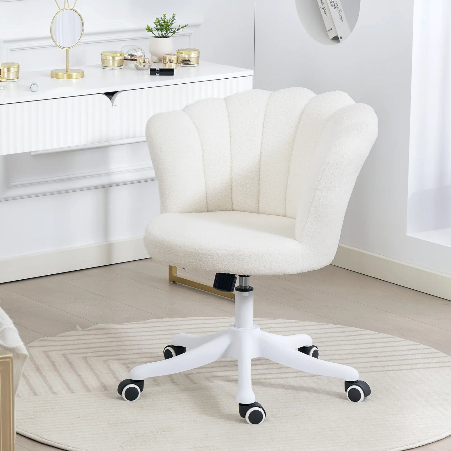 Office Chair, Armless Swivel Desk Chair with Adjustable Height, Backrest, Tilt Function for Office, Vanity, Cream White Task Chairs at Gallery Canada