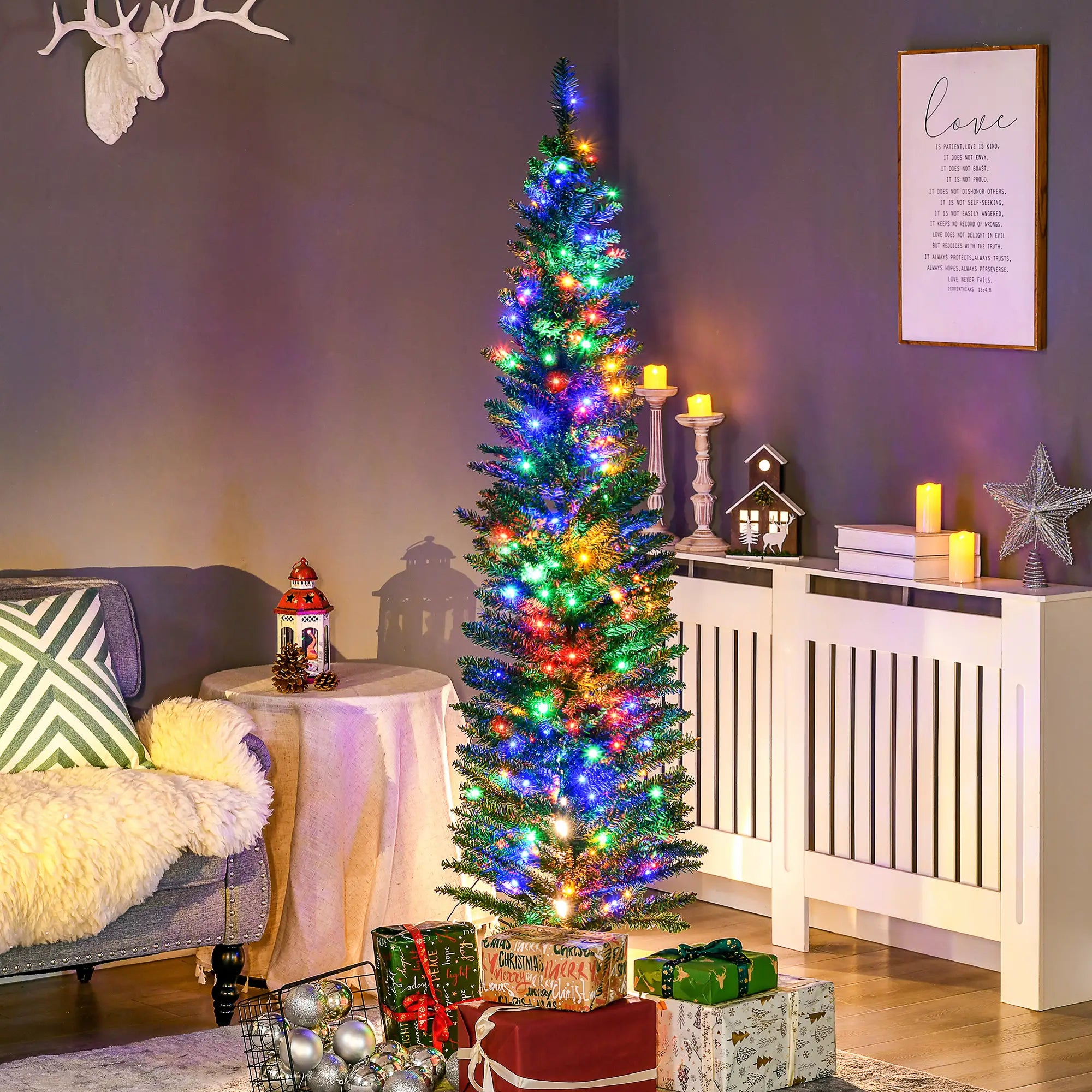 6' Artificial Pencil Christmas Tree, Steel Base, Colorful LED Lights Pencil Christmas Trees at Gallery Canada