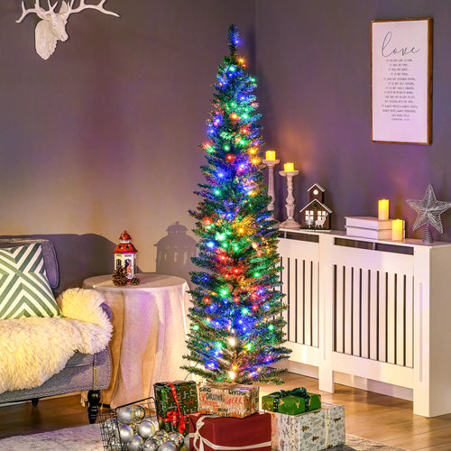 6' Artificial Pencil Christmas Tree, Steel Base, Colorful LED Lights