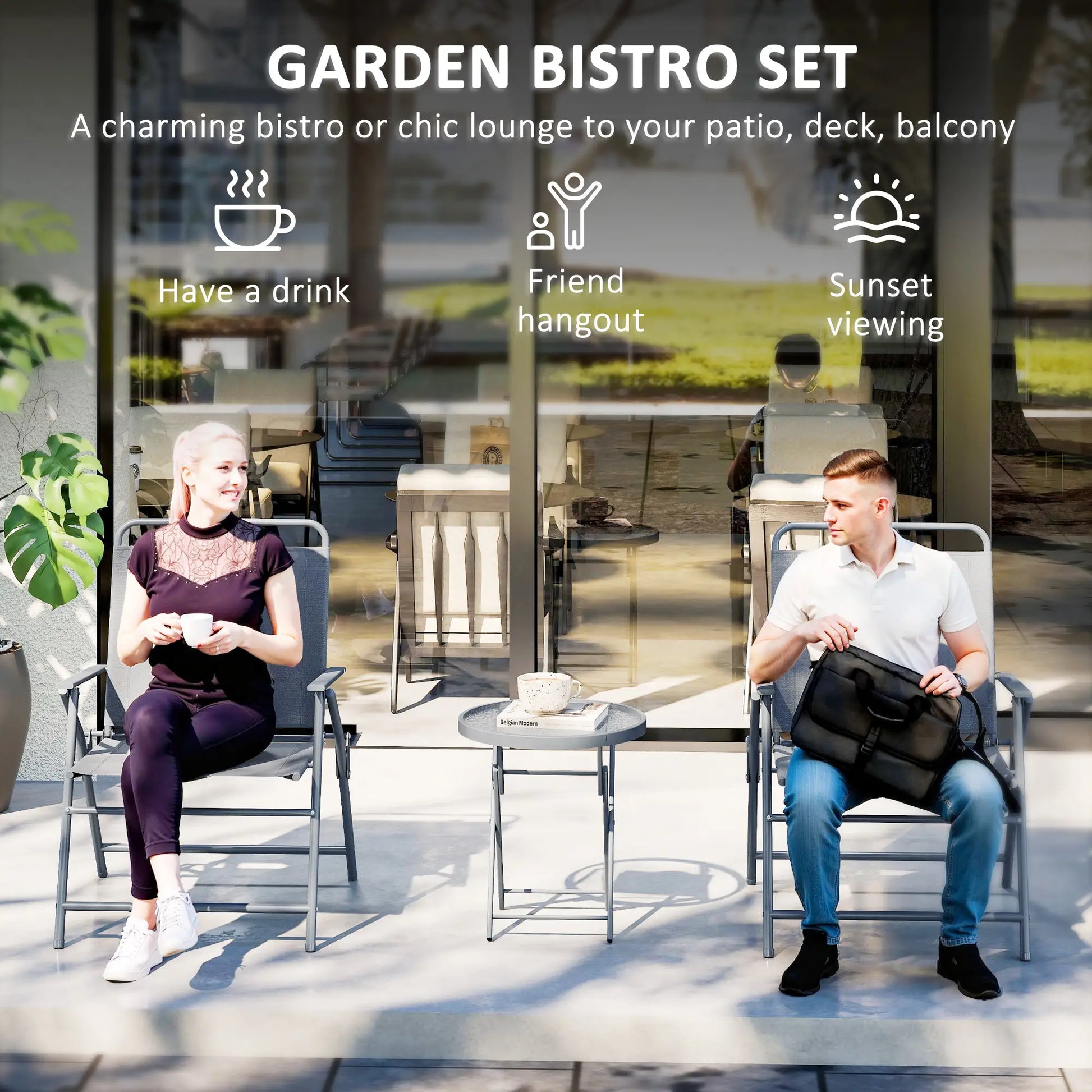 3 Pc Outdoor Bistro Set, Folding Patio Table and Chairs, Tempered Glass Tabletop Bistro Sets at Gallery Canada