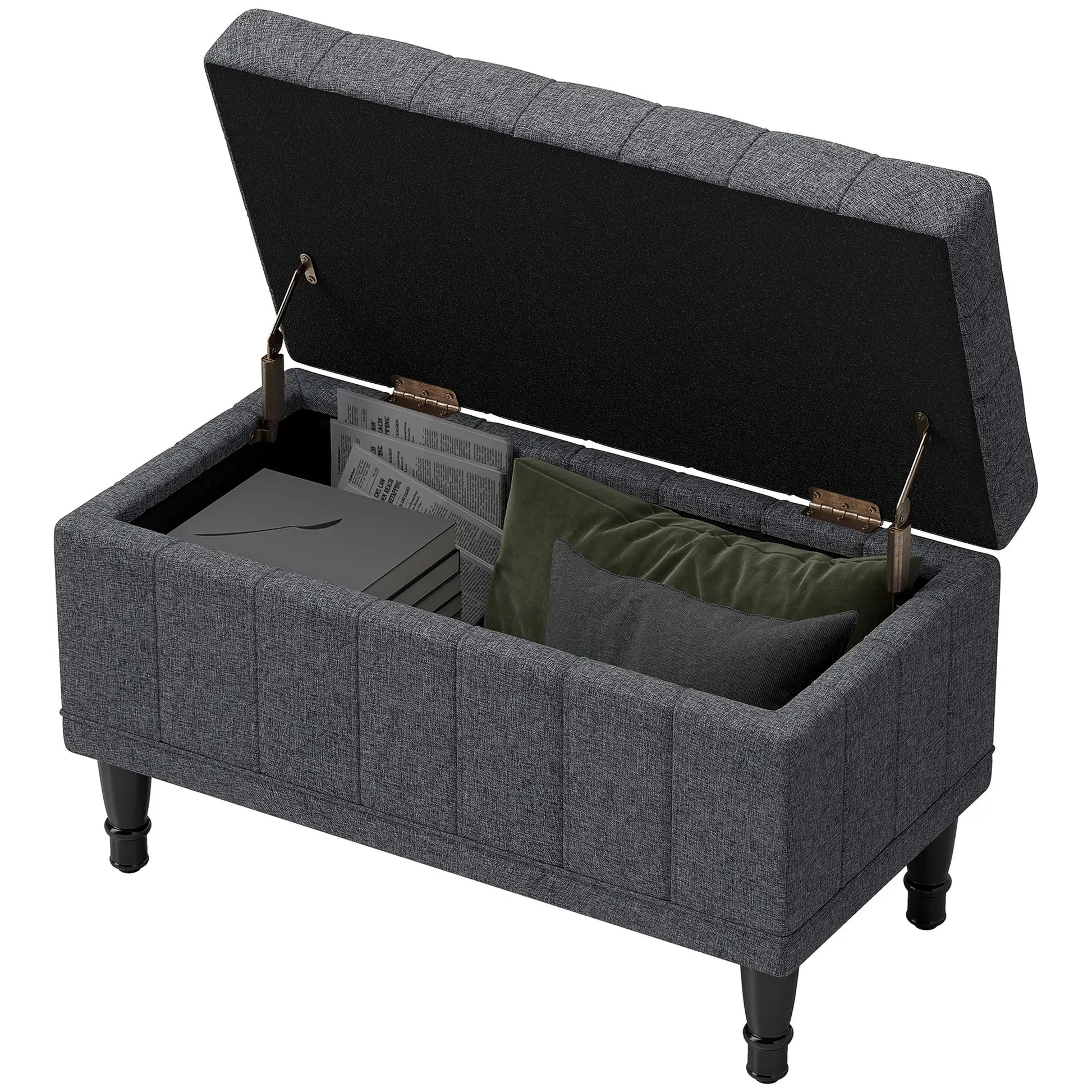 Linen Storage Ottoman, Button Tufted Bench for Bedroom, Grey Storage Ottomans & Benches Grey at Gallery Canada