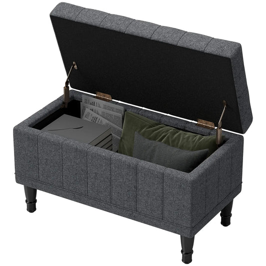 Linen Storage Ottoman, Button Tufted Bench for Bedroom, Grey Storage Ottomans & Benches Grey at Gallery Canada