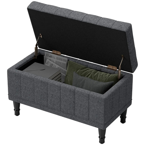 Linen Storage Ottoman, Button Tufted Bench for Bedroom, Grey