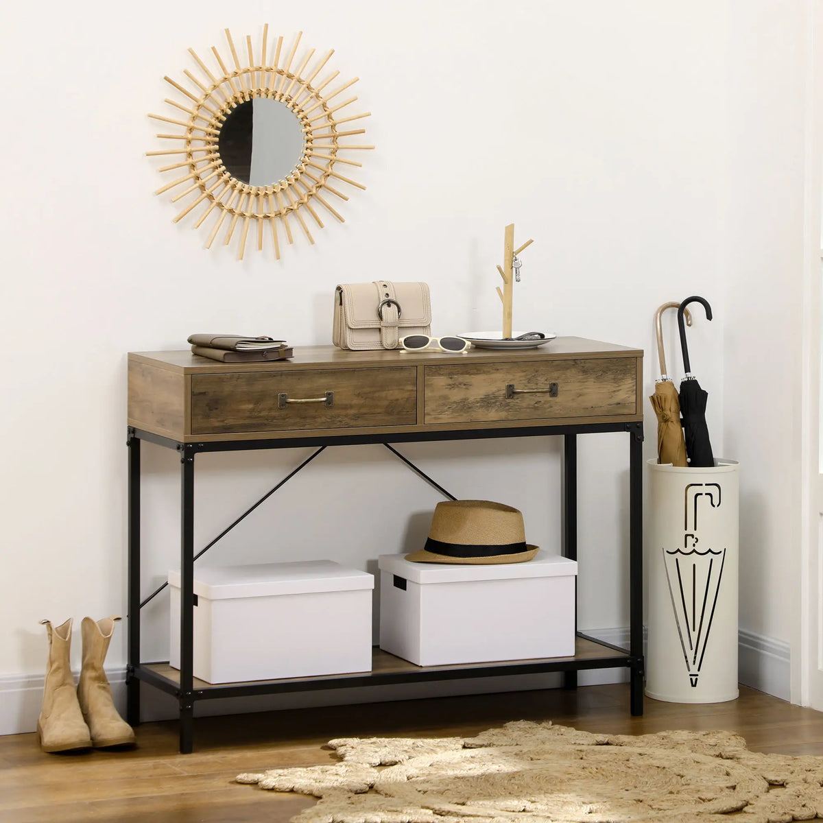 39" Vintage Console Table, Narrow Entryway with Drawers, Brown Console Tables at Gallery Canada