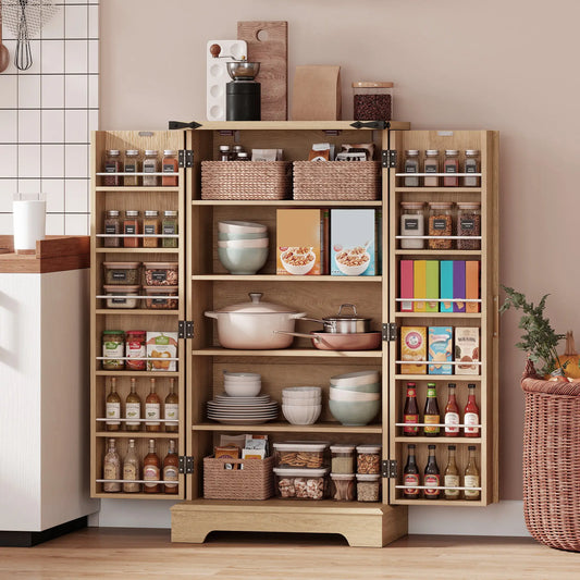 46" Kitchen Pantry Cabinet, Freestanding with Doors, Shelves Kitchen Pantry Cabinets Oak at Gallery Canada